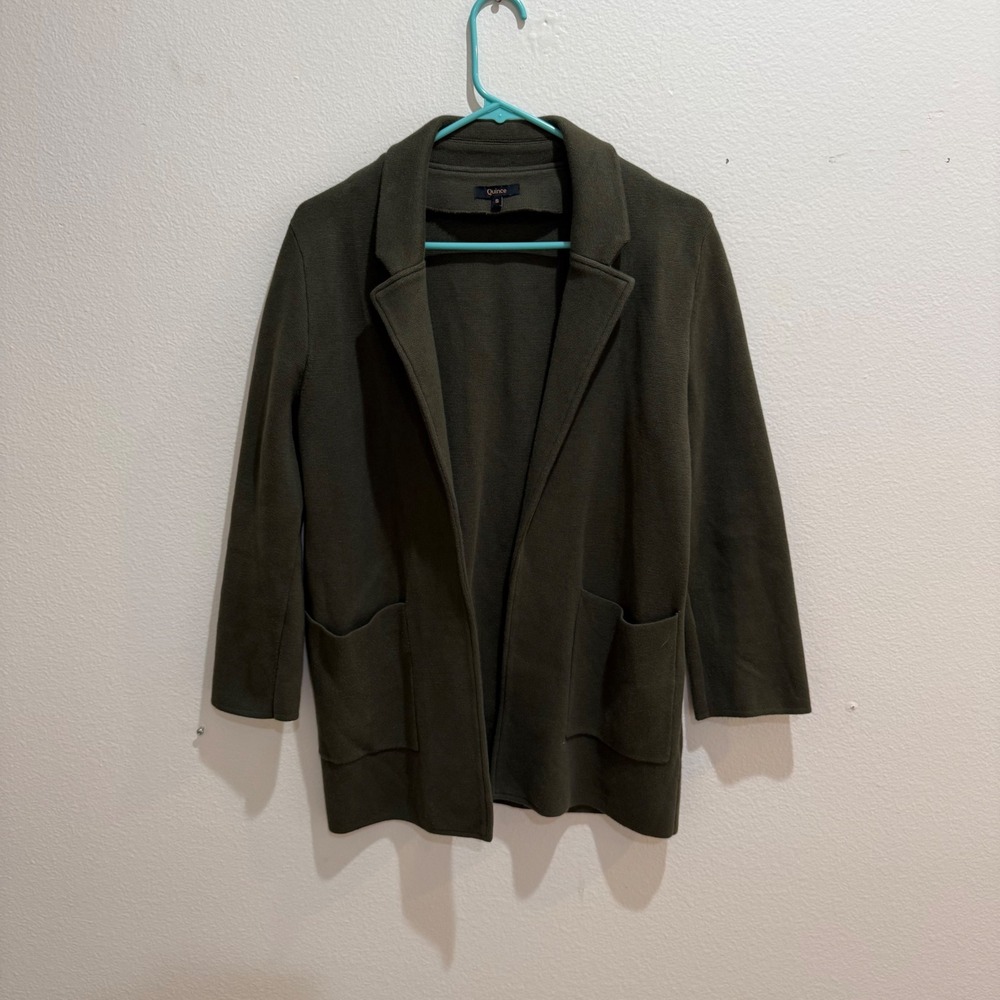 Quince Organic Cotton Knit Blazer Olive Green Open Front Cardigan SHWDC01 Small